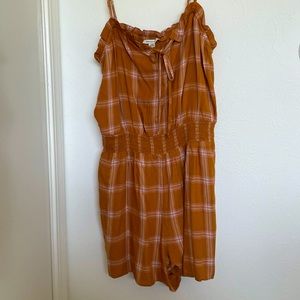American Eagle tan plaid flannel like romper